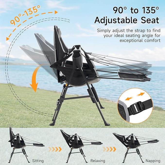Hammock Camping Chair 2 Pack with Removable Footrest, 400lbs Heavy Duty Portable Swing Chair Outdoor with Adjustable Back, Foldable Camping Chair with Headrest and Cup Holder for Camping, Patio, Lawn
