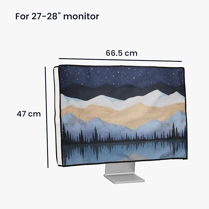 kwmobile Dust Cover for 27-28" Monitor - Linen Monitor Protector with Design - Starry Night Lake White/Light Brown/Dark Blue