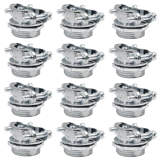 Bonsicoky 12 Pcs 3/4 Inch Clamp Type Cable Connectors - Zinc Alloy Clamp Cable Connector Fittings for Metallic Conduit Protect Electric Wires Electrical Box Cables
