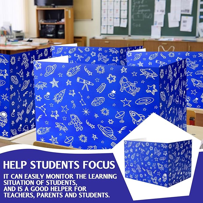 Harloon 24 Pcs Privacy Boards for Student Desk Dividers for Students Cardboard Privacy Folders Classroom Study Carrel Dividers Bulk Folder for Test Reduces Distraction (Blue Space)