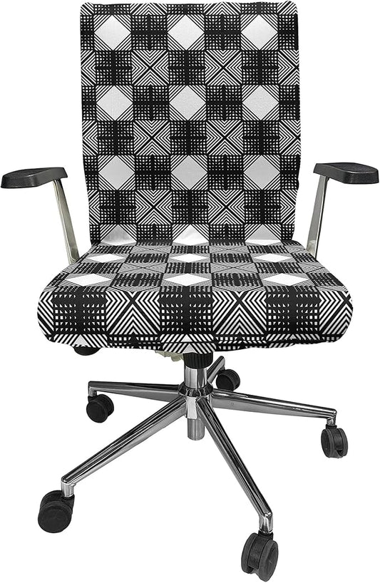 Ambesonne Geometric Office Chair Cover, Lattice Inspired Pattern with Symmetric Squares Modernistic Design, Stretchable Decorative Universal Size High Back Printed Slipcover, Charcoal Black