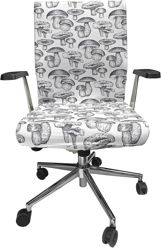 Ambesonne Mushroom Office Chair Cover, Hand Drawn Vintage Forest Botany Vegetables Wild Sketch Drawing Art, Stretchable Decorative Universal Size High Back Printed Slipcover, Purpleblue White