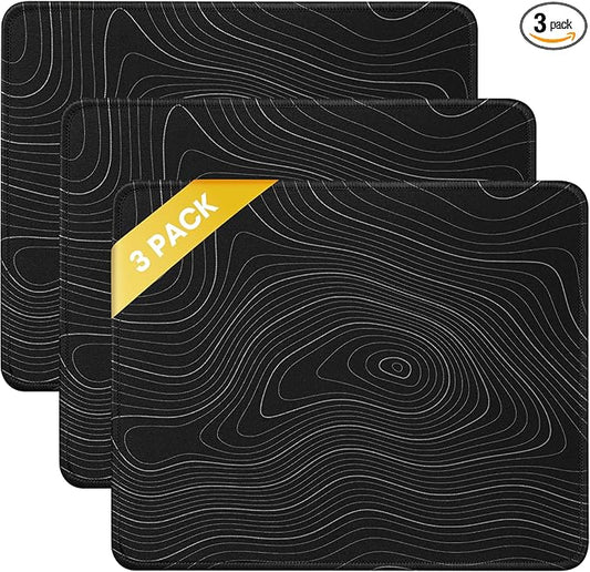 JIKIOU 3 Pack Mouse Pad with Stitched Edge, Comfortable Mouse Pads with Non-Slip Rubber Base, Washable Mousepads Bulk with Smooth Cloth, Mouse Pads for Computers Laptop Mouse 10.2x8.3x0.12inch Contour