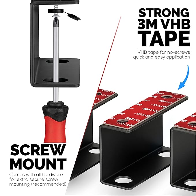 Under Desk Laptop Holder Mount For Desk, Adhesive & Screw In, Devices upto 1.5" Thick like Macbooks, Surface, Keyboard, Routers, Modems, Cable Box, Network Switch & More (Metal Black) By Brainwavz