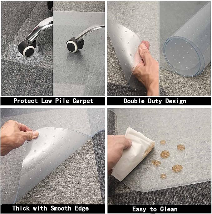 AiBOB Chair Mat for Low Pile Carpet Floors, Flat Without Curling, 60 X 46 in, Office Carpeted Floor Mats for Computer Chairs Desk