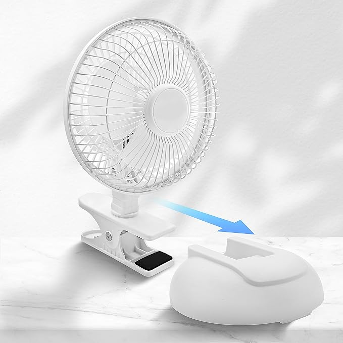 EZ-CHILL Personal Clip or Desk Fan with Removable Base, Portable Mini Bedroom Fan, 6 inch, 2 Speed, Strong Clamp, Firm Grip, Airflow 6.53 ft/sec, Ideal for Home, Bedroom, Dorm & Office