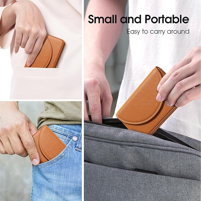 MaxGear Business Card Holder Case, PU Leather Business Card Case for Purse, Pocket Travel Name Card Holder Wallet for Men or Women Gift, Portable Magnetic Business Card Carrier, Slim, Light Coffee