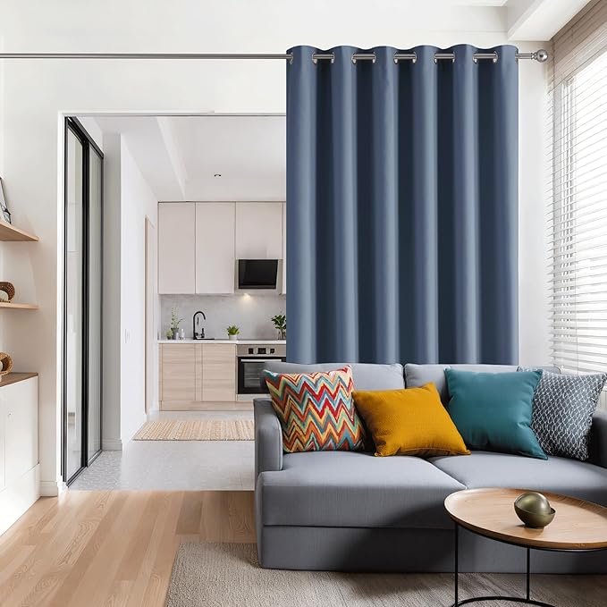 RYB HOME Blackout Thermal Insulated Curtains, Portable Curtain for Sliding Glass Door/Storage/Space Room Divider, Large Window Treatment Room Divider Panel, W80 x L84, Stone Blue, 1 Panel