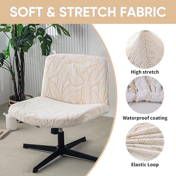LavishCover Waterproof Palm Leaf Criss Cross Chair Cover, High-Stretch Flocked Fabric, Armless Office & Desk Chair Protector Against Stains and Wear(Beige,Palm Leaf, Just The Cover, No Chair)