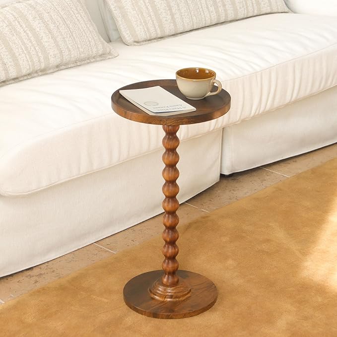 AWASEN Small Side Table, Round End Table for Small Spaces, Round Drink Accent Table Nightstand for Bedroom, Living Room, Corners, Office, Rustic Brown