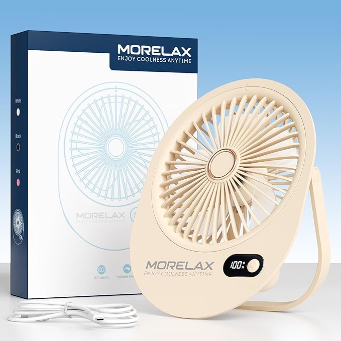 USB Desk Fan, Rechargeable Small Quiet Portable Fan, 180° Folding 6 Speeds Strong Wind Table Fans with Brushless Motor, Mini Desktop Personal Fan for Office/Bedroom, Gifts for Women/Men/girls (Beige)