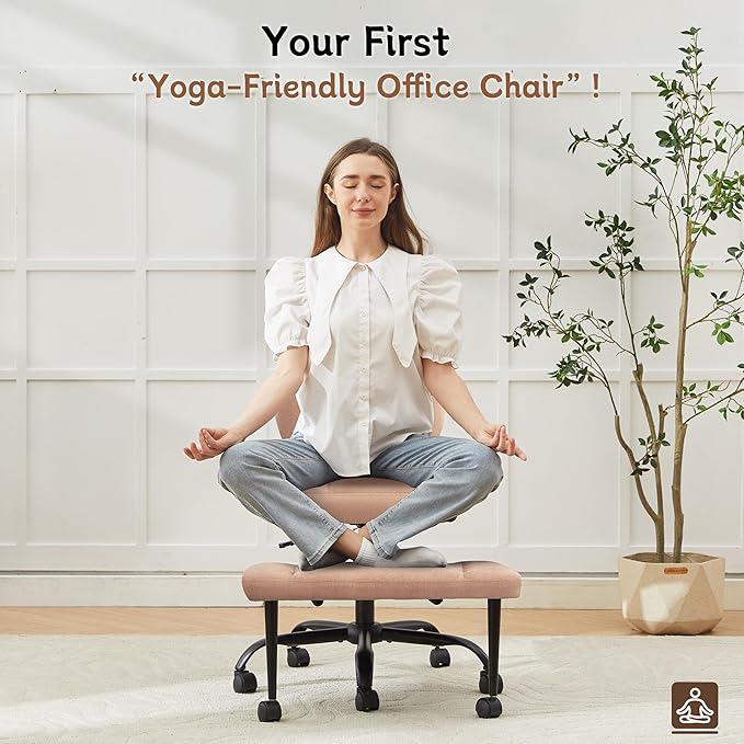 Ergonomic Criss Cross Legged Office Chair, ADHD Chair, 360° Swivel Meditation Kneeling Chair with Wheels, Adjustable Footrest, Bigger & Wider Height Adjustable Seat, Strong Lumbar Support, Browncloth