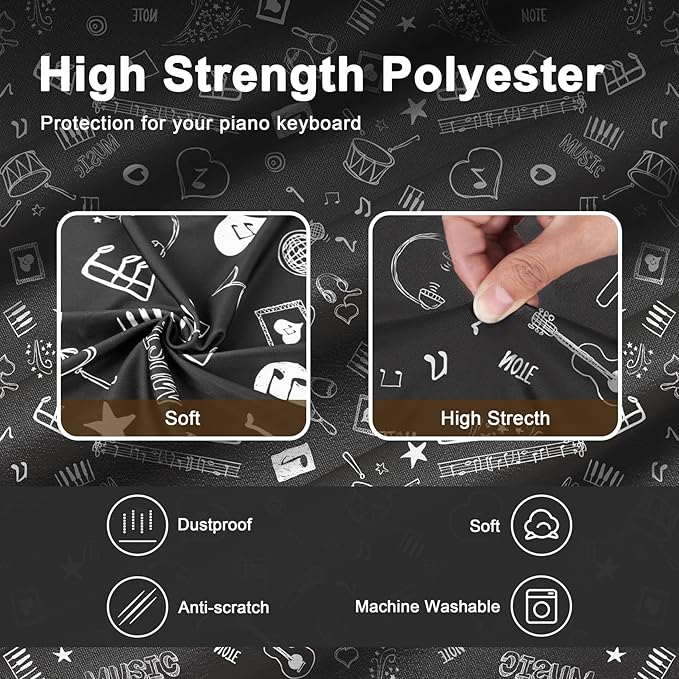 88Keys Piano Keyboard Dust Cover - Dirt Proof Stretchy Digital Piano Cover with Music Stand Opening(Music Symbols)