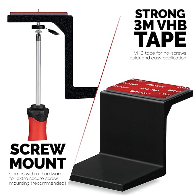 Adhesive Under Desk Laptop Holder Mount, Upto 1.9” / 48mm Thick, For Laptops Macbook Routers Surface iPads Tablets & More, Screw-In & Stick-On