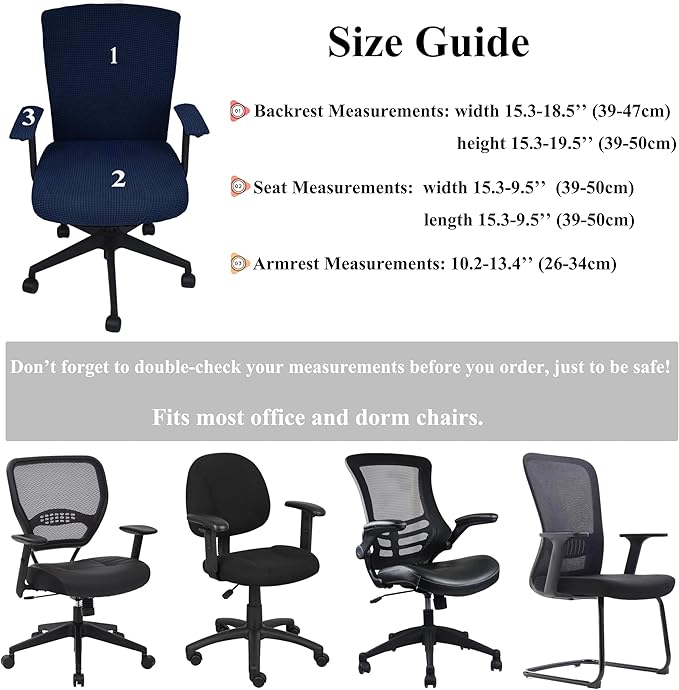 Office Chair Covers 4 Pcs Stretchable Computer Chair Cover Desk Accessories Office Supplies Armrest Seat Slipcovers Desk Decor (Navy)