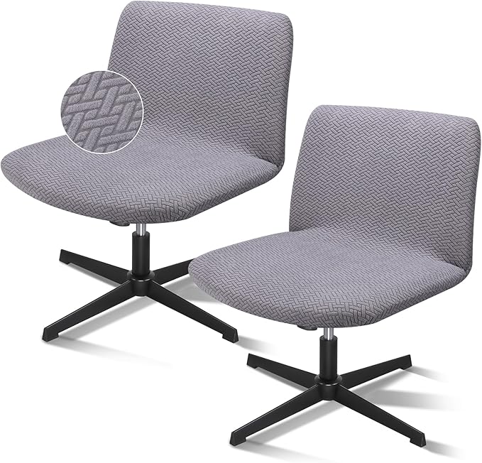 Criss Cross Chair Cover, 2pcs Grey Armless Elastic Vanity Office Desk Computer Chair Fuzzy Cover, Wide Seat Swivel Cross Legged Chair Covers Slipcovers for Bedroom（Only Covers, No Chairs）