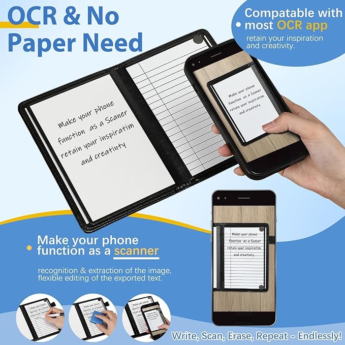 Feifeiya 6 Sides Dry Erase Notebook Portable Whiteboards Notebook Small Reusable College Ruled Lined Board Folding Mini Travel Dry Erase White Board for Office Study(Black,A4: 9 x 12 Inches)