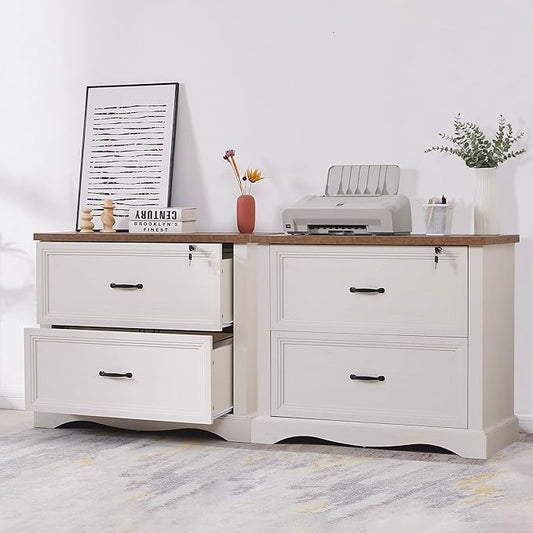 34.6" Farmhouse File Cabinet,Wood File Cabinet with Hanging File Folders,Top Drawer Lockable,Lateral Filing Cabinet for Home Office Compatible with Letter/Legal/A4 Size (2)