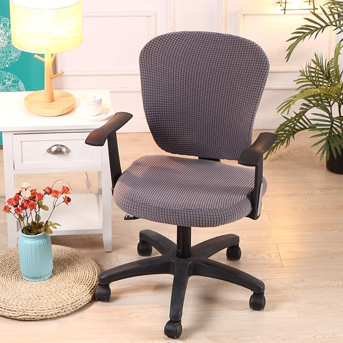 Yikko Dining Room Chair Cover, Elastic Stretch Chair Slipcovers Super Fit Anti-dust Desk Seat Cover Spandex Removable Washable Kitchen Chair Protective Cover Applicable Seat Size 15-20 Inches (Grey)
