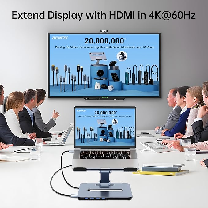 BENFEI Laptop Stand with USB C 6in1 Docking Station, HDMI 4K@60Hz, 4*USB3.0, 100W PD Compatible with MacBook Pro/Air, iPad Pro, XPS, Thinkpad