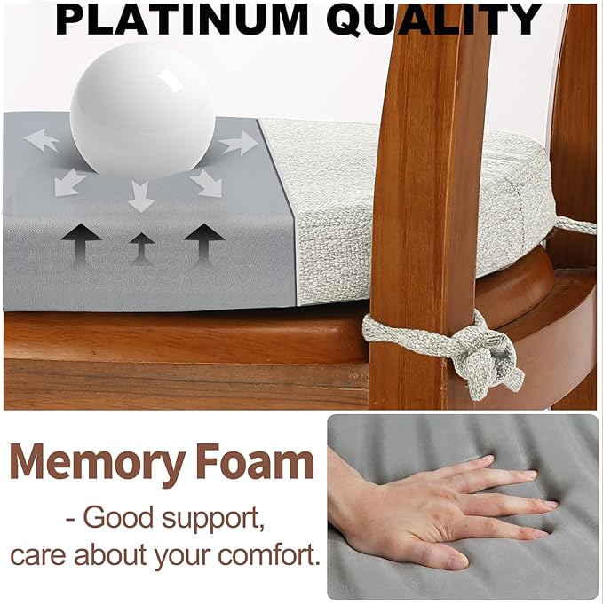 SINOSSO 1 Pack Memory Foam Chair Cushions for Dining Chair, Friendly Woven Fabric 16" U-Shape Comfortable Kitchen Chair Pad, Removable Slip Resistant Seat Cushion (1 Piece, Beige-Gray)