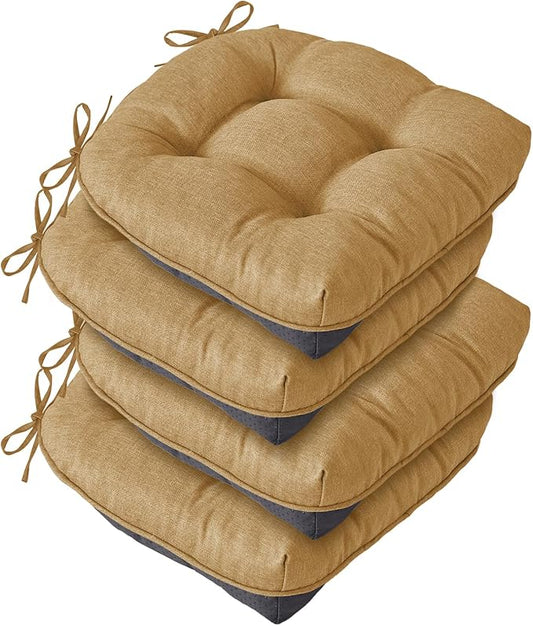IASEAHK Chair Cushions for Dining Chairs, Seat Cushions for Kitchen Chairs, Indoor Seat Cushions with Ties, Tufted Foam Chair Pads, Non Slip Chair Cushions Set of 4, 15.5" x 15.5" x 4", Khaki