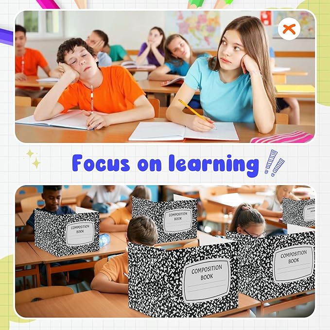 24pcs Folding Paper Privacy Shield, Privacy Shield Folder Boards, Privacy Divider for Student Desk Examination,Focus-Enhancing Study Shield in School and Home, Easy to Clean Learning Shield