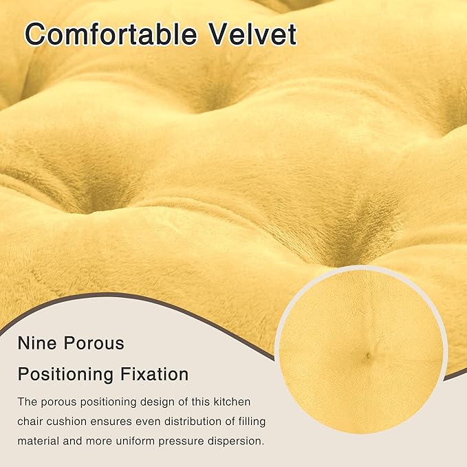 OVOV 2 Pack Chair Cushions for Dining Chairs Soft Seat Cushions for Kitchen Desk Chairs Square Chair Pads with Ties (15.5"x15.5" Pastel Yellow)