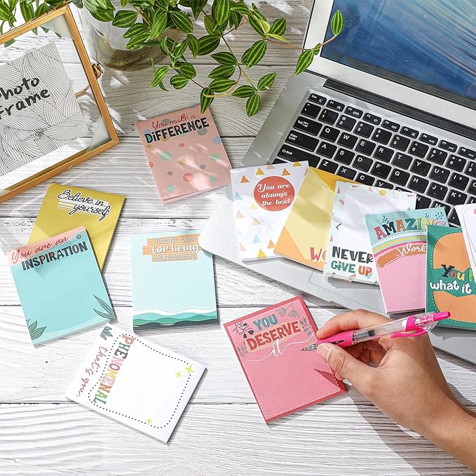 12 Pieces Empowering Sticky Note Pads 3" x 4" Motivational Educator Sticky Notes Inspirational Self Stick Note Pad Funny Sticky Notepad Appreciation Gifts for Teacher Office Student (Cute)