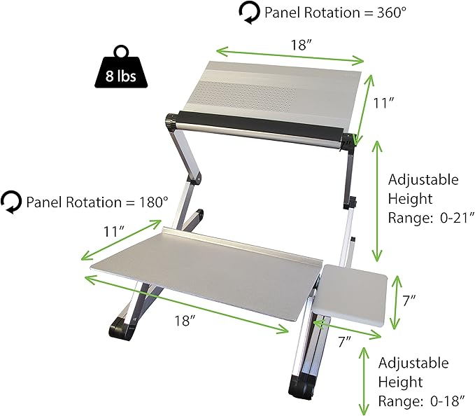 WorkEZ Standing Desk Conversion Kit with 2 fans & 3 usb ports. Perfect Laptop Sit to Stand Converter Ergonomic Adjustable Height & Angle Negative Tilt
