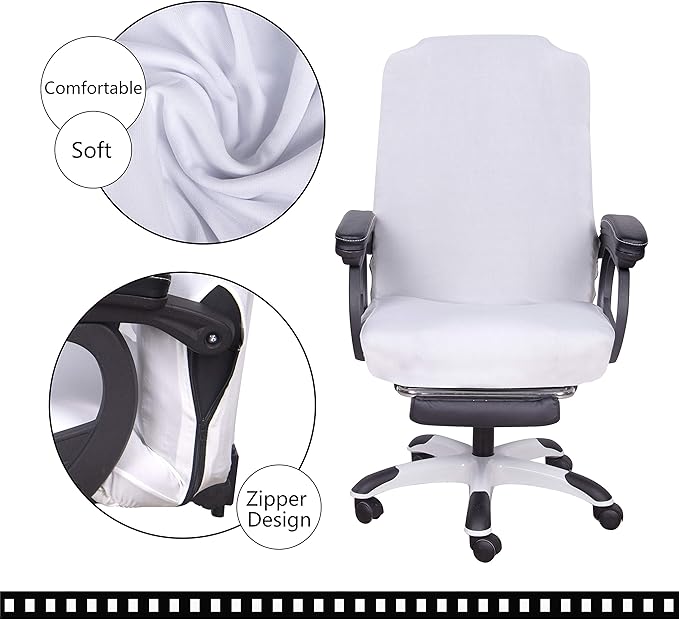 SARAFLORA Office Chair Cover- Medium, White- Removable Computer Chair Cover for Office Chair with Zipper for Universal Rotating Chair Desk Chair Cover Chair Seat Washable Protector for Pets