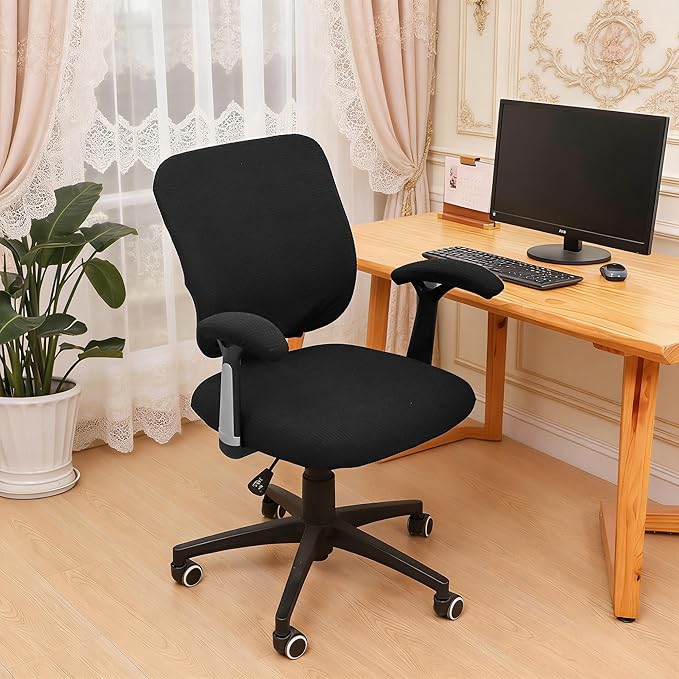Office Chair 4 Pieces Seat and Back Cover with Armrest Covers Stretch Black Split Office Desk Chair Slipcovers Water Resistant Washable
