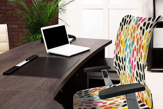Ambesonne Colorful Office Chair Cover, Illustration of Vibrant Animal Skin Print Modern Blemishes and Stripes, Stretchable Decorative Universal Size High Back Printed Slipcover, Grey Yellow