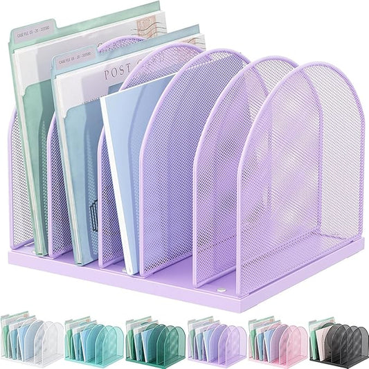 gianotter Desktop File Organizer, Desk Organizer with 5 Compartments, Paper Organizer for Desk, Workspace Organizers for Office Supplies (Purple, Upright Style)