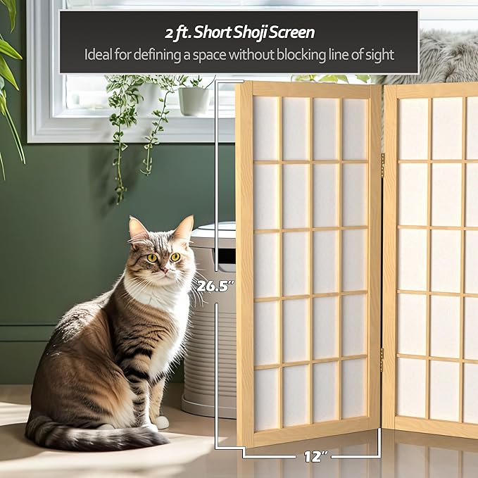 2 ft. Short Desktop Window Pane Shoji Screen - Natural - 8 Panels