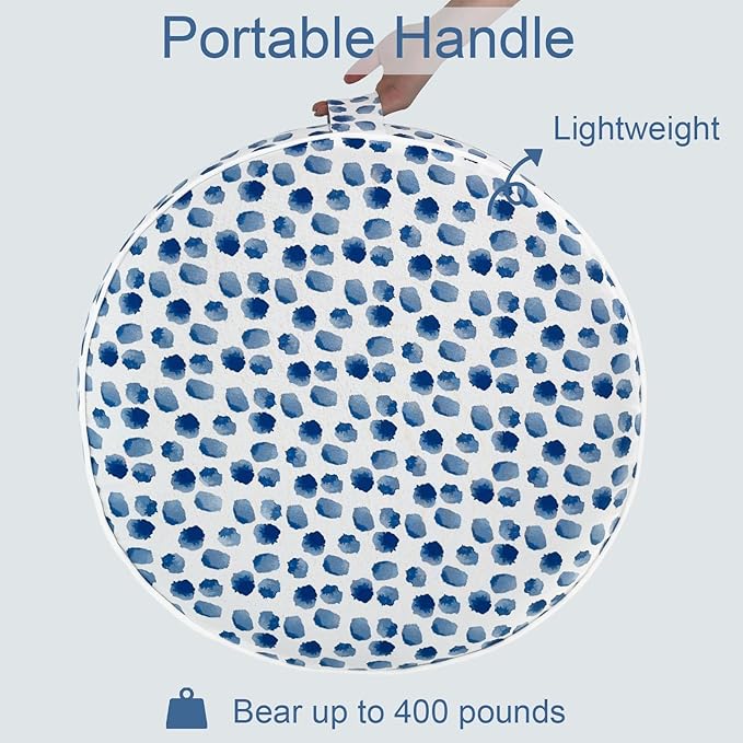 LVTXIII Indoor/Outdoor Extra Large Inflatable Ottoman Pouf D31 x H14 Inch, Round Footstool with Handle, Weather-Resistant Portable Furniture for Patio, Camping, Beach, Brush Blue
