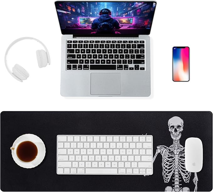 ALOANES Waterproof Mouse Pad with Durable Stitched Edge, Large Gaming Keyboard Pad, Non-Slip Rubber Base, Extended Desk pad for Gamer, Office & Home, Right Skeleton Mousepad 27.6''x 11.8''x 0.12''
