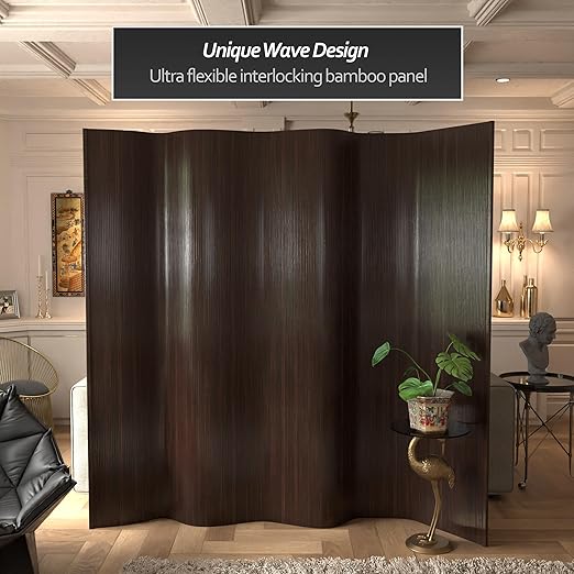 Red Lantern 7 ft. Tall Bamboo Wave Screen - Dark Mocha