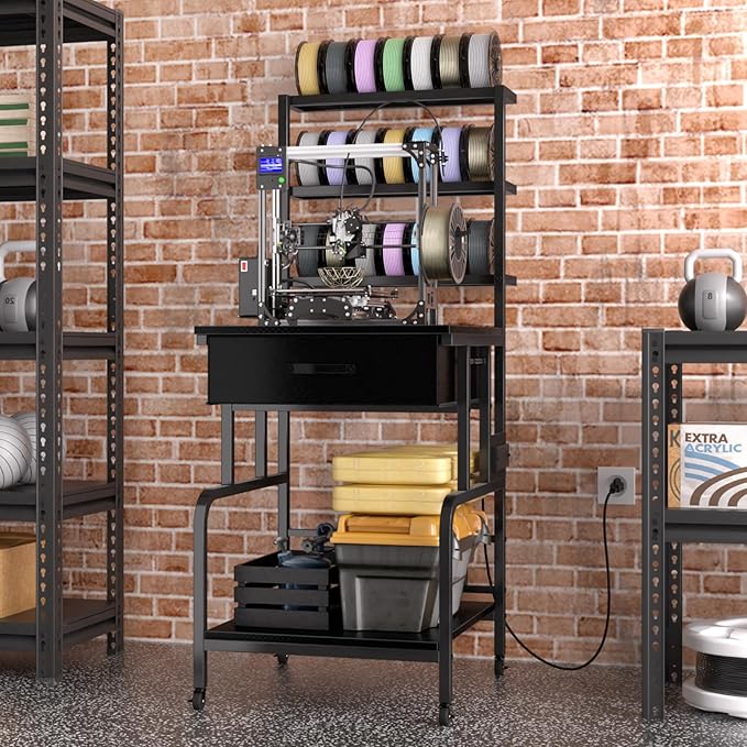 3D Printer Stand with Filament Storage,3D Printer Rack with Storage Drawer，Heavy-Duty 3D Printers Table with Power Outlet，for ABS/PLA/TPU Spools, Home Office Studi