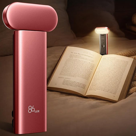 86lux Book Light, Reading Light for Book in Bed, USB Rechargeable LED Night Light with 3 Colors & Stepless Dimming, Aluminum Alloy Bookmark Light for Book Lovers, Red