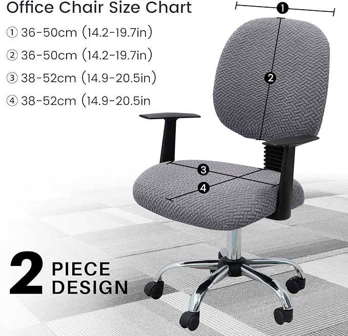 MIFXIN Computer Office Chair Cover Stretch Elastic Slipcover 2 Piece Stretchable Jacquard Computer Chair Seat Covers Furniture Protector for Office Home, Only Covers NO Chair (Grey)