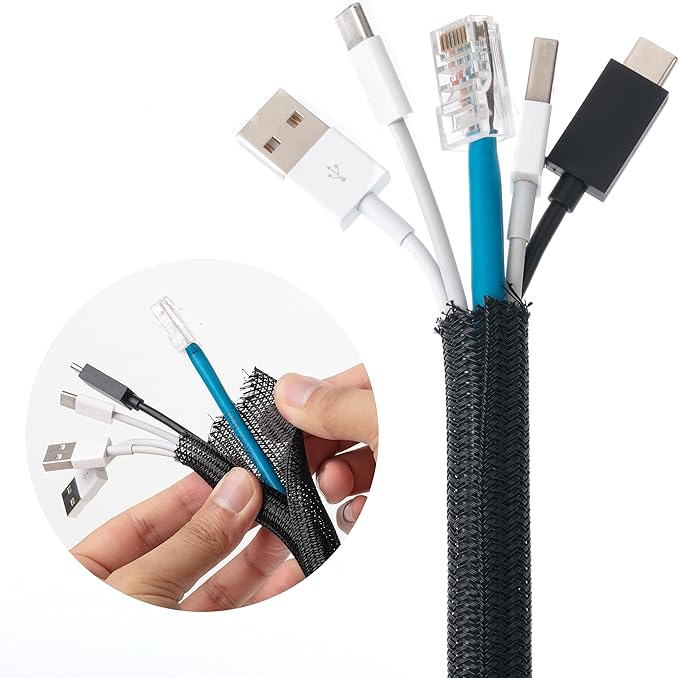 Bates 1/2 inch 10ft Long Cable Management Sleeve - Split Sleeve Wire Wrap, Secure Cord Protection