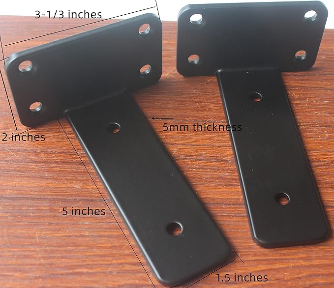 6 Pack - 5 inch Black Hidden L Shelf Bracket (1/5 Inch Thicked) Iron Floating Shelf Brackets Rustic Industrial Metal Brackets for Shelf Support