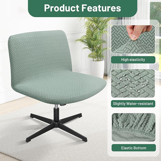 Armless Chair Cover, 2pcs Criss Cross Office Desk Vanity Computer Jacquard Chair Fuzzy Cover, Stretch Mid Back Wide Seat Chairs Cross Legged Slipcover for Bedroom（Only Covers, No Chairs）