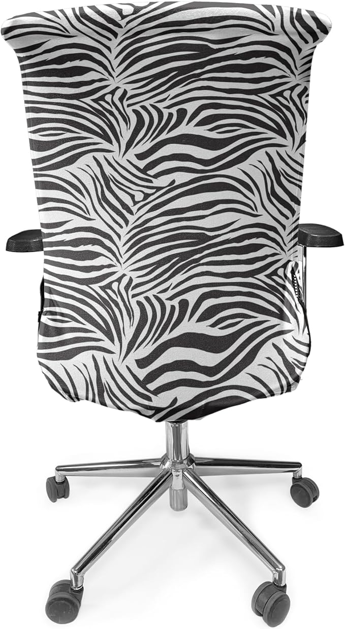 Ambesonne Zebra Print Office Chair Cover, Striped Zebra Animal Print Nature Wildlife Inspired Simplistic Illustration, Stretchable Decorative Universal Size High Back Printed Slipcover, Black White