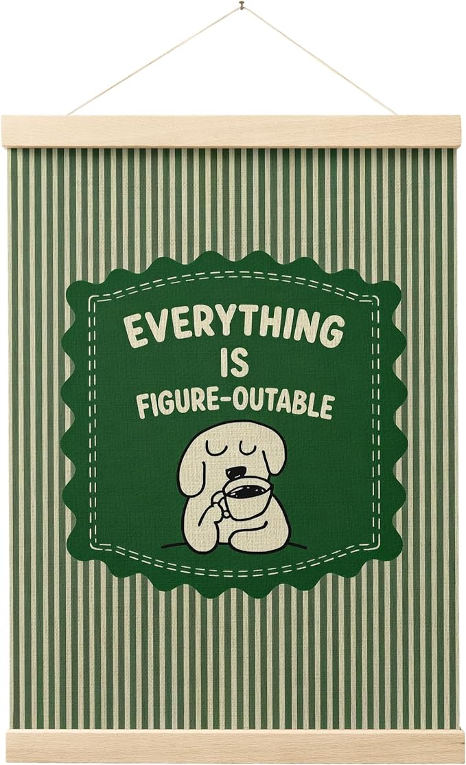 FGFK Everything is Figureoutable Inspirational Dark Green Wall Art Poster Hanger Frame, Motivational Dog Positive Affirmations Canvas Prints Framed Wall Decor for Home Office Classroom, 12x16 Inch