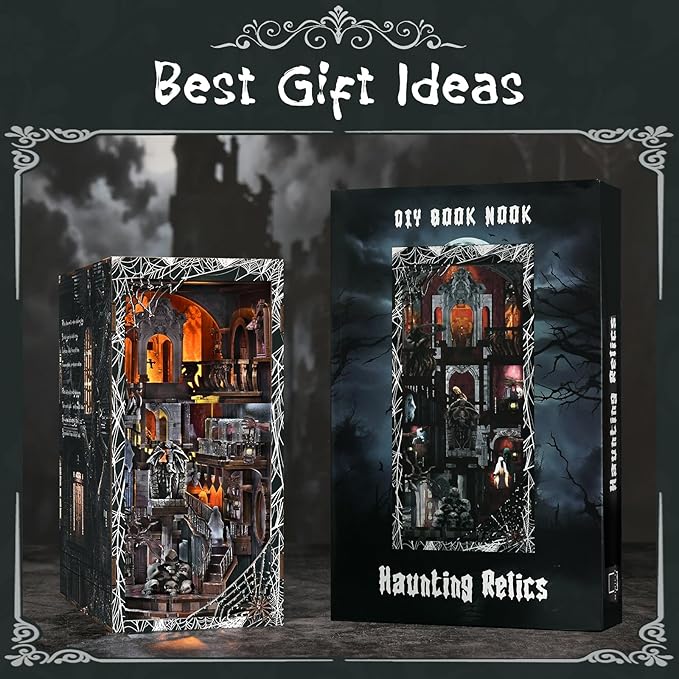 MiniCity Magic Booknook Building Set with LED Light, Mini Bookend Building Kit for Bookshelf & Home Decor, DIY Miniature Book Nook Building Model for Kids Adults Teens (Haunting Relics)