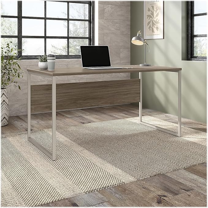 Bush Business Furniture Hybrid 60W x 30D Computer Table Desk with Metal Legs in Modern Hickory