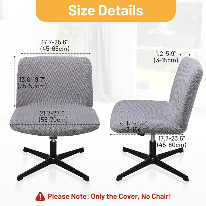 Criss Cross Chair Cover, 2pcs Grey Armless Elastic Vanity Office Desk Computer Chair Fuzzy Cover, Wide Seat Swivel Cross Legged Chair Covers Slipcovers for Bedroom（Only Covers, No Chairs）