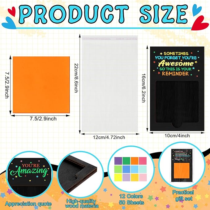 Motipuns 36 Pcs When is Teacher Appreciation Gifts Inspirational Sticky Notes Pad Holder Office Volunteer Thank You Gifts Team Work Sticky Notes OPP Bags for Teacher Nurse Coworker Staff SLP OT Month